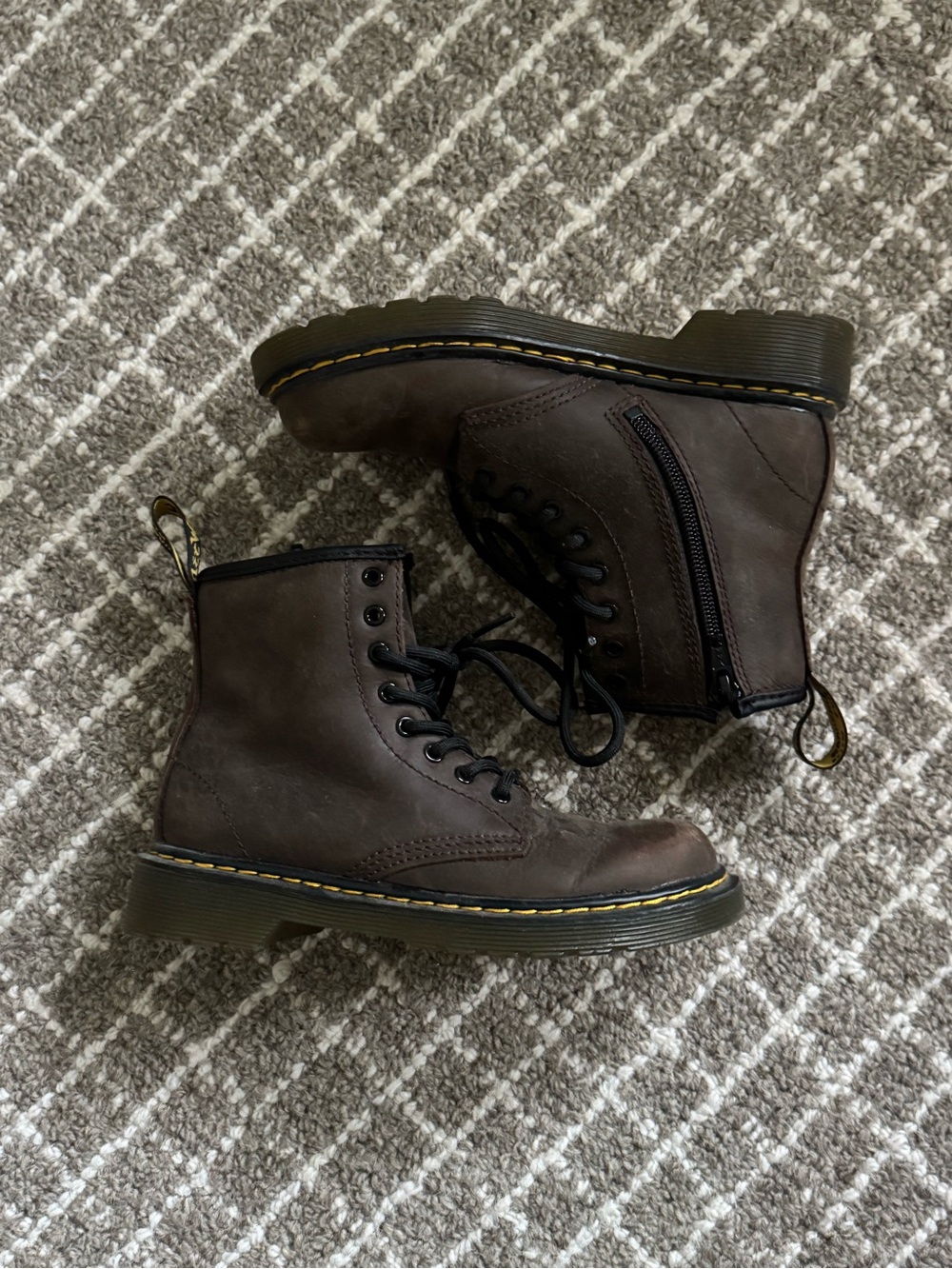 Dr. Martens Dark Brown Leather Lace-Up Side-Zip Kids Boots with fur lining
